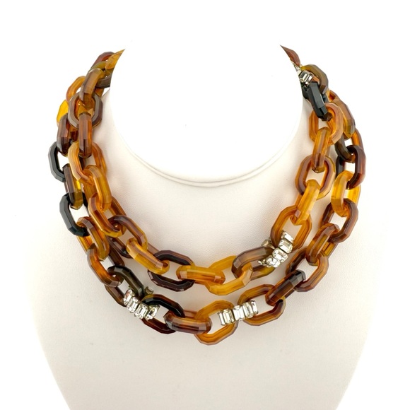 J. Crew Tortoise Shell Rhinestone Chain Link Necklace - Picture 1 of 7